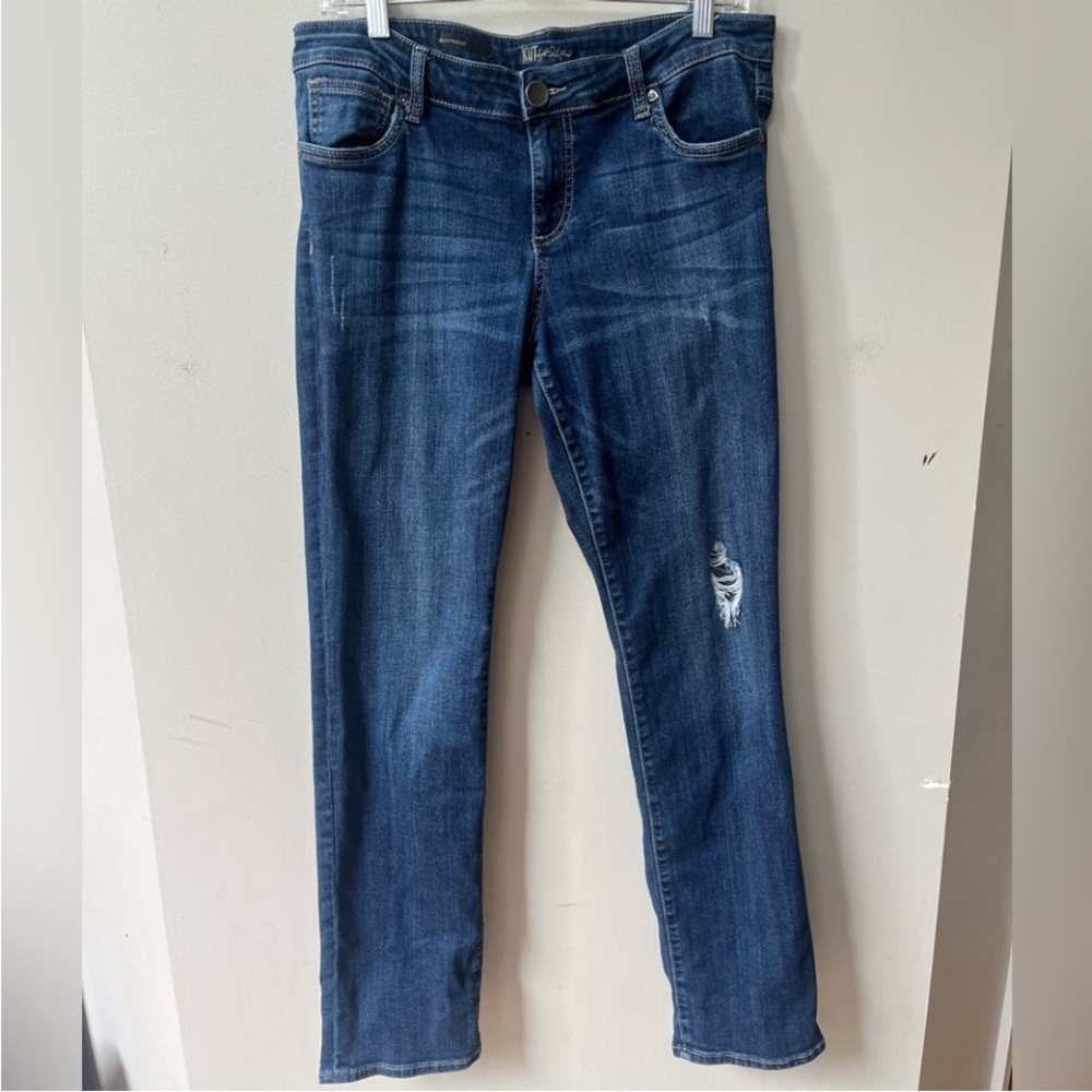 Kut from the Kloth Boyfriend Distressed Denim Jeans Women 10 Medium Wash Stretch - Picture 2 of 13